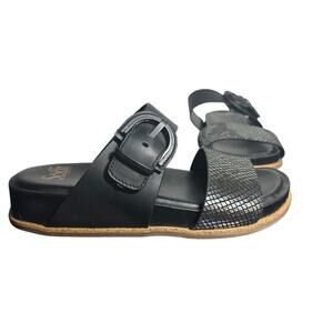 Sofft Amalfi Black Leather Slide Sandals size 8 Snake Embossed Comfort Shoes